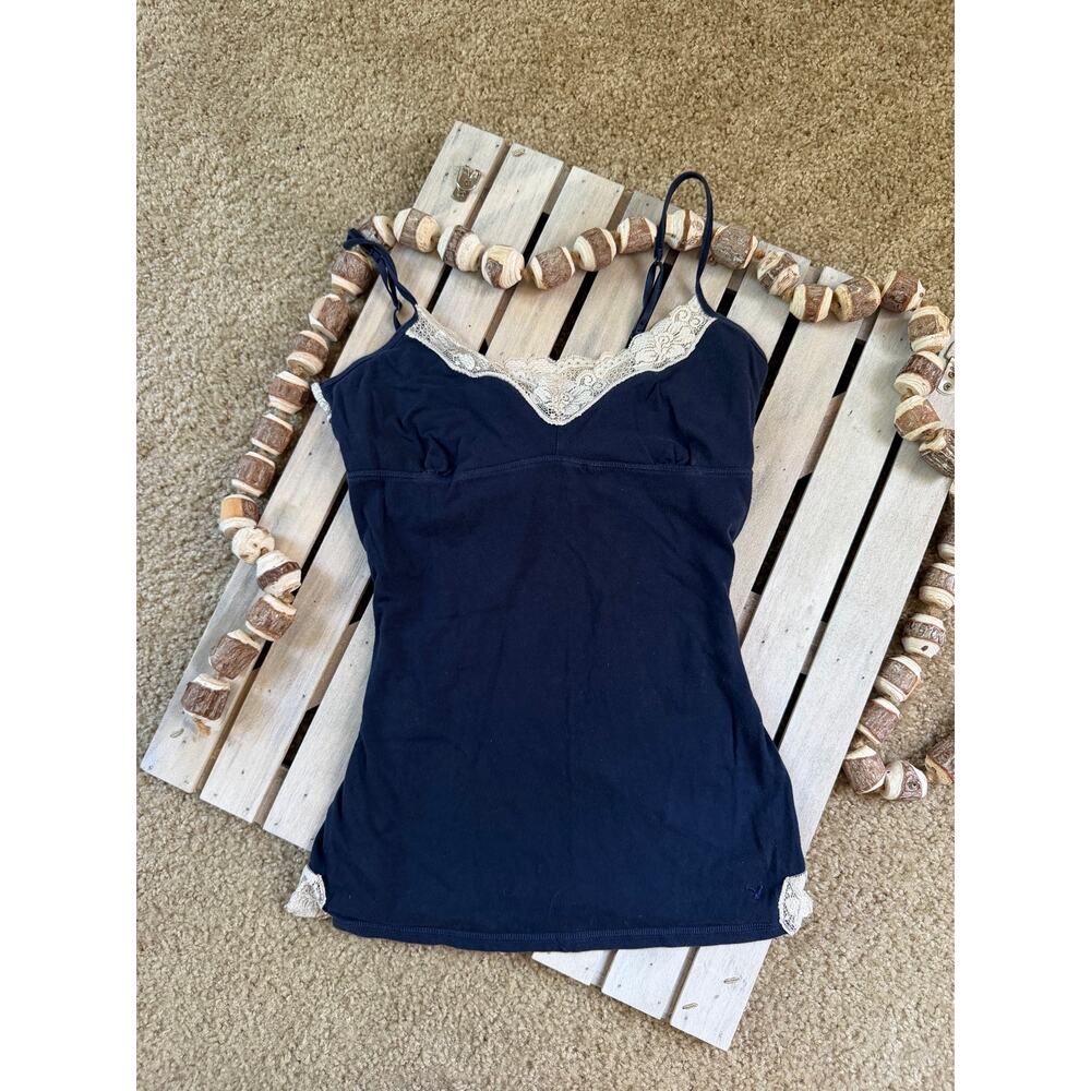 Vintage Y2K American Eagle Blue Lace Cami Tank Top, XL
